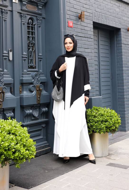 Almila Medine İpeği Elbise & Kimono Beyaz- 1003 - 1