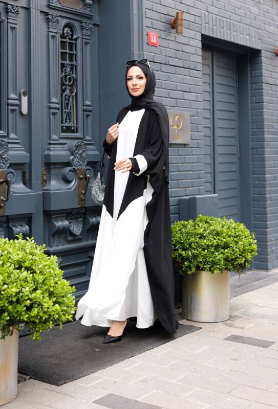 Almila Medine İpeği Elbise & Kimono Beyaz- 1003 - 2