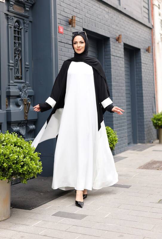 Almila Medine İpeği Elbise & Kimono Beyaz- 1003 - 3