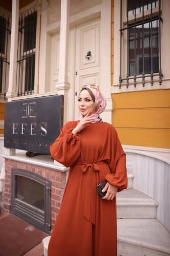 Balon kol lastikli standart elbise Kiremit - 9021 - 2