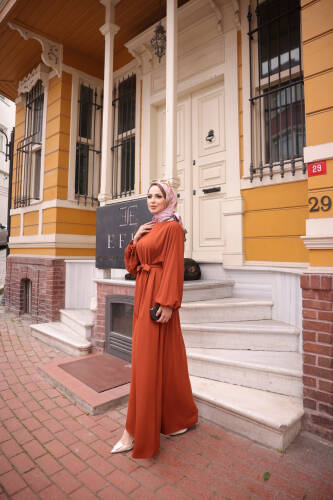 Balon kol lastikli standart elbise Kiremit - 9021 - 6