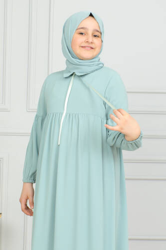 Bebe Yaka Büzgülü Çocuk Elbise Mint Yeşili - 4006 - 8