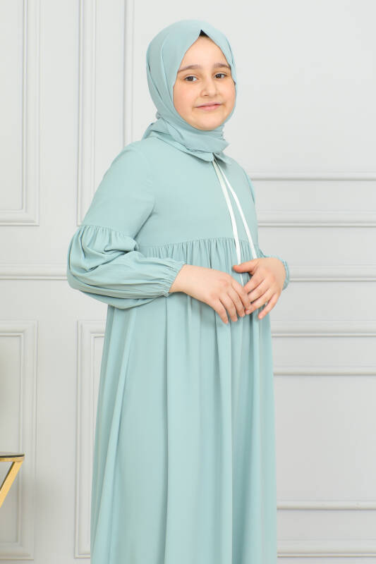 Bebe Yaka Büzgülü Çocuk Elbise Mint Yeşili - 4006 - 10