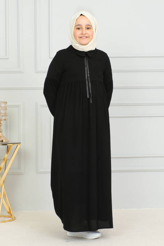 Bebe Yaka Büzgülü Çocuk Elbise Siyah-4006 - 5