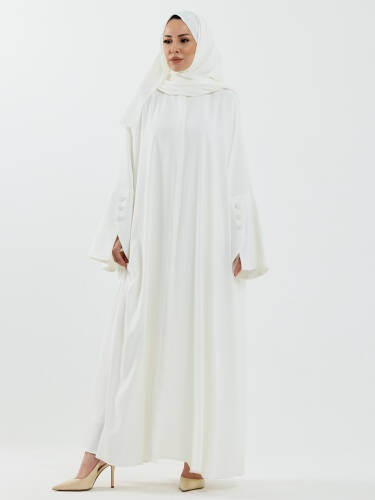Beyza Şal Hediyeli Dubai Abaya Takım Beyaz - 1021 - Kadeem Giyim