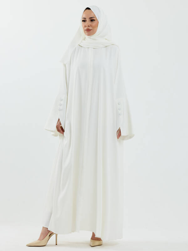 Beyza Şal Hediyeli Dubai Abaya Takım Beyaz - 1021 - 1