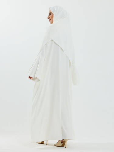 Beyza Şal Hediyeli Dubai Abaya Takım Beyaz - 1021 - Kadeem Giyim (1)