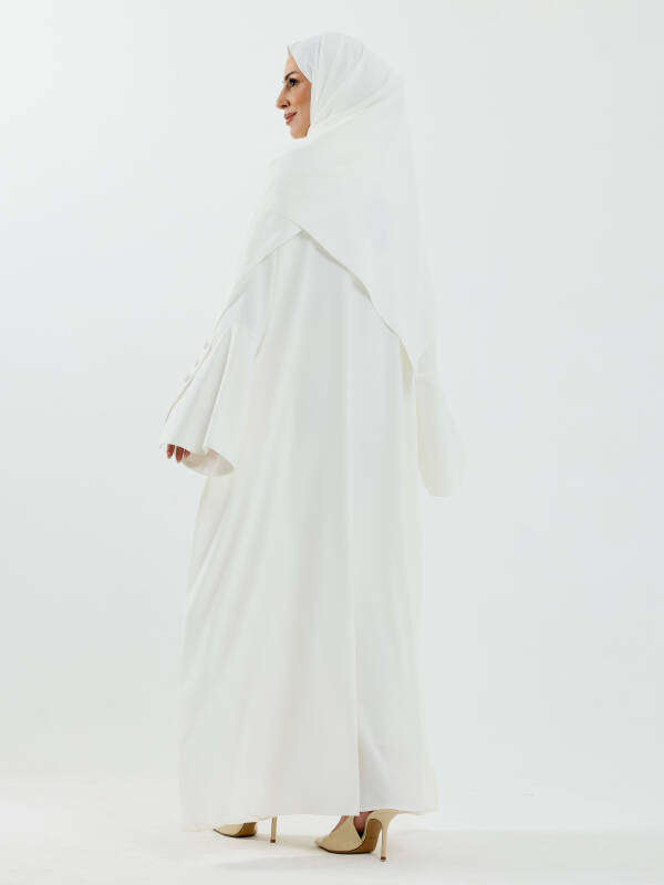 Beyza Şal Hediyeli Dubai Abaya Takım Beyaz - 1021 - 2