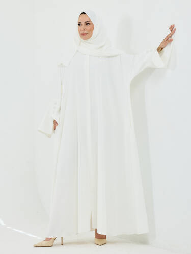 Beyza Şal Hediyeli Dubai Abaya Takım Beyaz - 1021 - 4