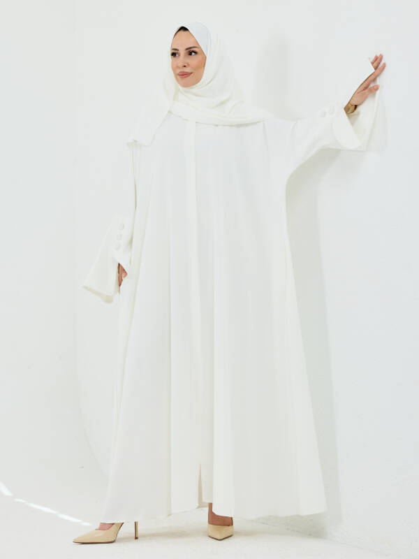 Beyza Şal Hediyeli Dubai Abaya Takım Beyaz - 1021 - 4