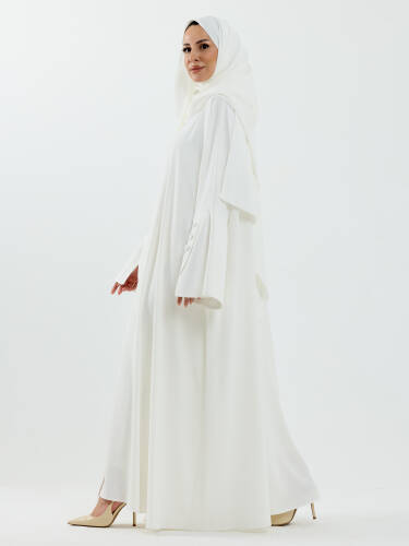 Beyza Şal Hediyeli Dubai Abaya Takım Beyaz - 1021 - 5