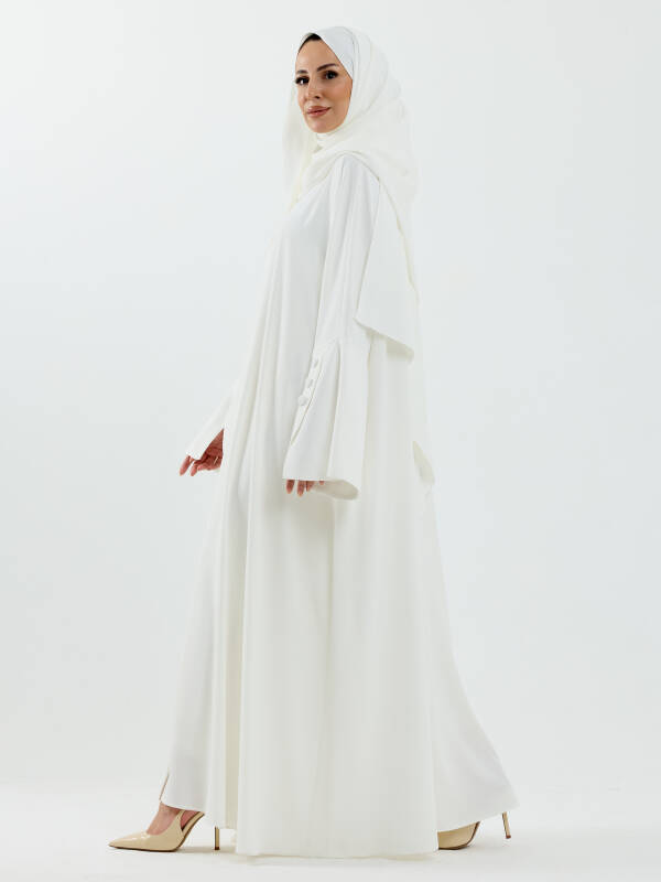 Beyza Şal Hediyeli Dubai Abaya Takım Beyaz - 1021 - 5