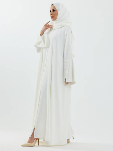 Beyza Şal Hediyeli Dubai Abaya Takım Beyaz - 1021 - 6