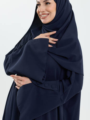 Beyza Şal Hediyeli Dubai Abaya Takım Lacivert - 1021 - Kadeem Giyim (1)