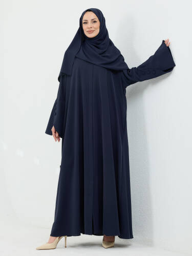 Beyza Şal Hediyeli Dubai Abaya Takım Lacivert - 1021 - 3