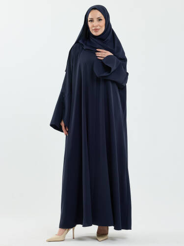 Beyza Şal Hediyeli Dubai Abaya Takım Lacivert - 1021 - 5