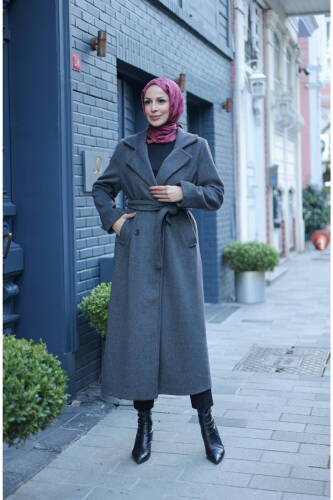 Elzem Moskov Kaşe Kaban Füme -7006 - Kadeem Giyim