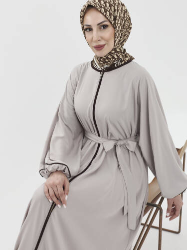 Lamira Biyeli Medine İpeği Ferace - Bej - Kadeem Giyim