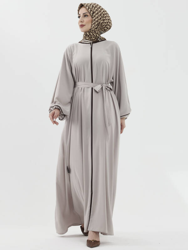 Lamira Biyeli Medine İpeği Ferace - Bej - 5