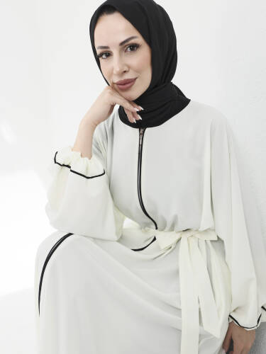 Lamira Biyeli Medine İpeği Ferace - beyaz - 2