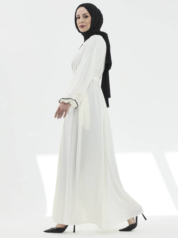 Lamira Biyeli Medine İpeği Ferace - beyaz - 5