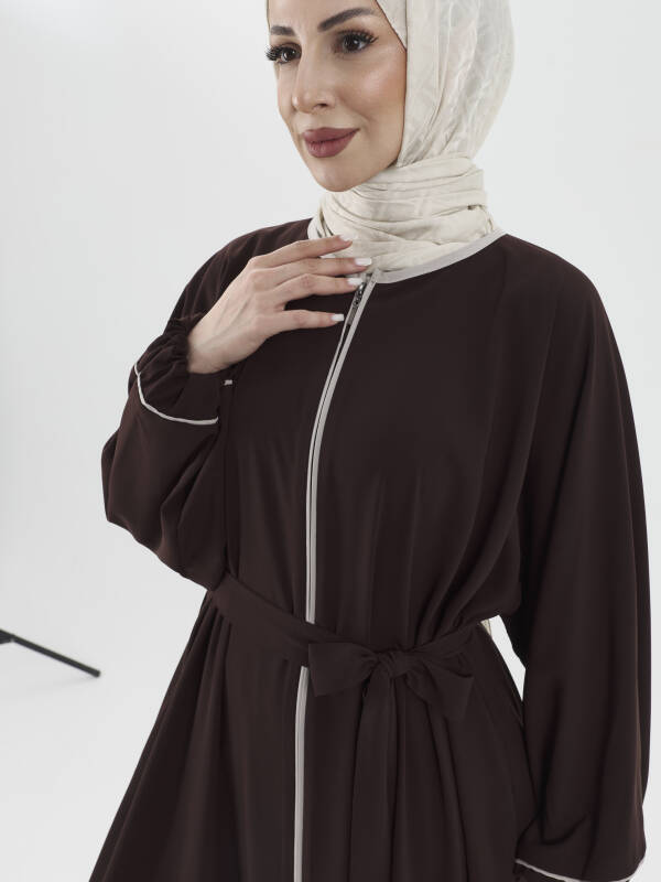 Lamira Biyeli Medine İpeği Ferace - Kahve - 2