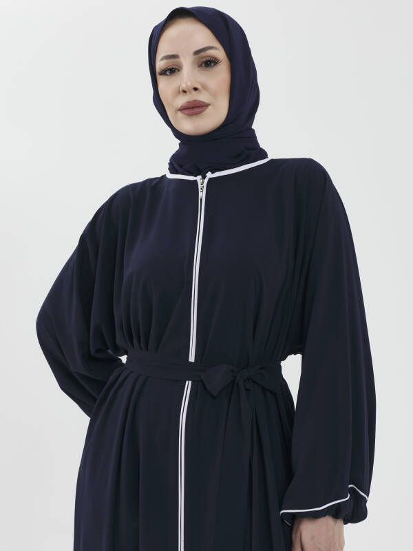 Lamira Biyeli Medine İpeği Ferace - Lacivert - 7