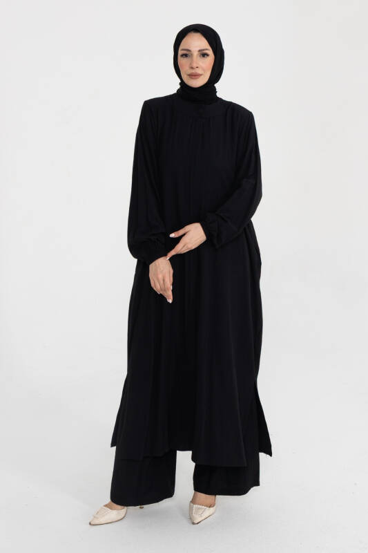 Mercan Tunik Pantolon Takım Viskon Yıldız Kumaş Siyah- 422607 - 1
