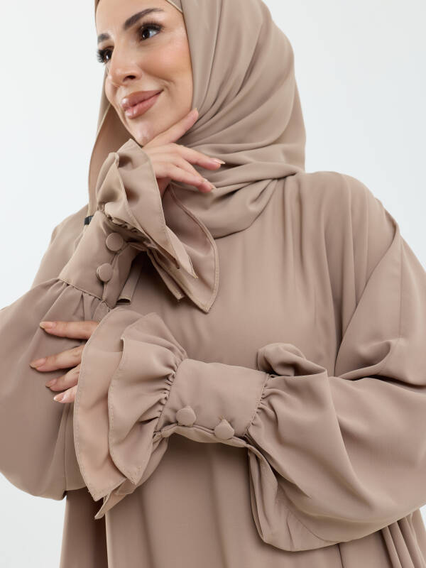 Meryem Şal Hediyeli Dubai Abaya Bej- 1016 - 1