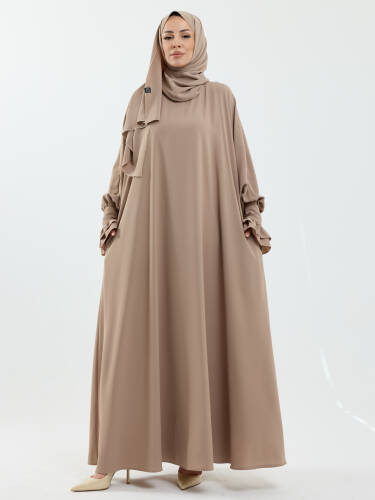 Meryem Şal Hediyeli Dubai Abaya Bej- 1016 - Kadeem Giyim (1)