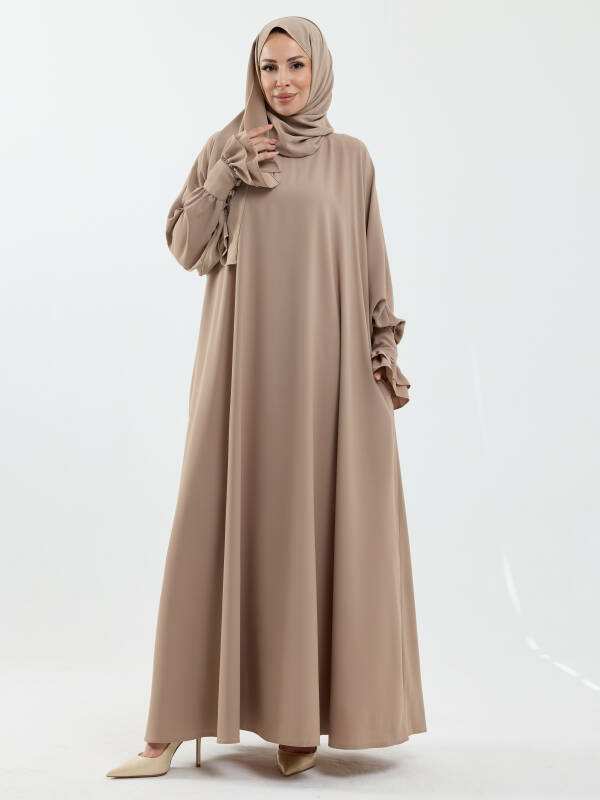 Meryem Şal Hediyeli Dubai Abaya Bej- 1016 - 3