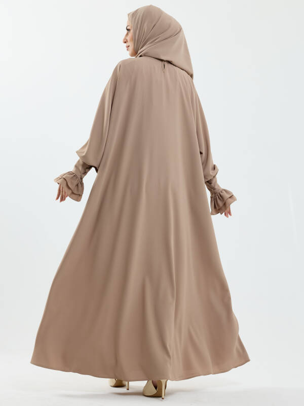 Meryem Şal Hediyeli Dubai Abaya Bej- 1016 - 4