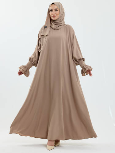 Meryem Şal Hediyeli Dubai Abaya Bej- 1016 - 5