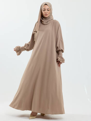 Meryem Şal Hediyeli Dubai Abaya Bej- 1016 - 6