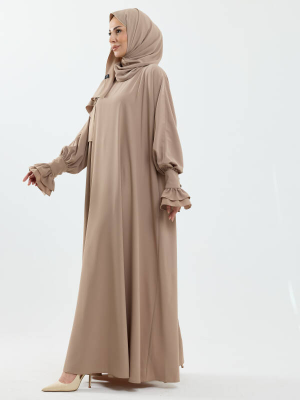 Meryem Şal Hediyeli Dubai Abaya Bej- 1016 - 7