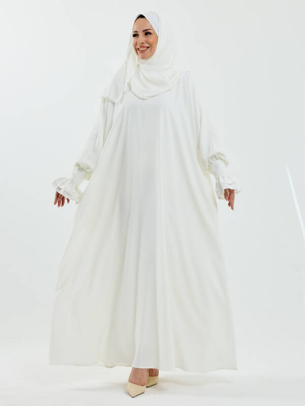Meryem Şal Hediyeli Dubai Abaya Beyaz - 1016 - 1