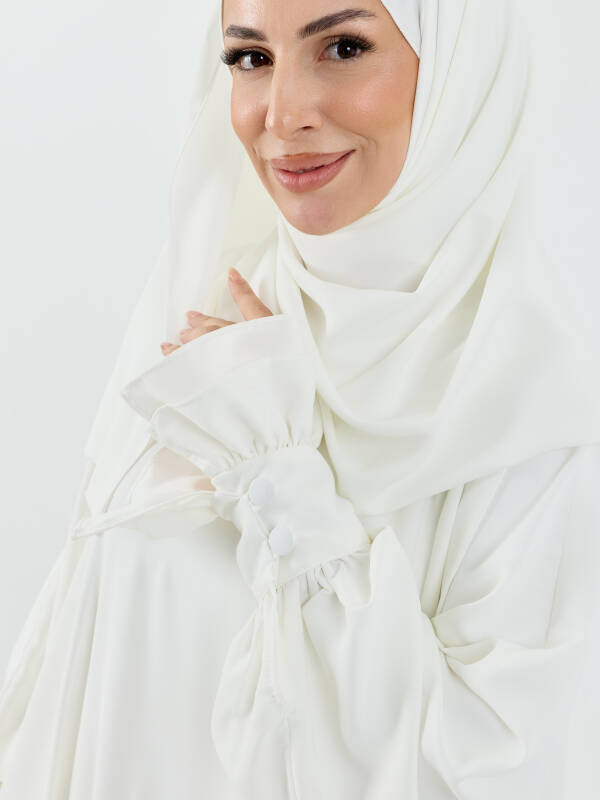 Meryem Şal Hediyeli Dubai Abaya Beyaz - 1016 - 2