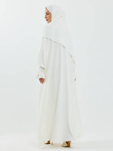 Meryem Şal Hediyeli Dubai Abaya Beyaz - 1016 - 3
