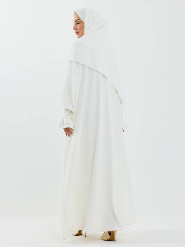 Meryem Şal Hediyeli Dubai Abaya Beyaz - 1016 - 3