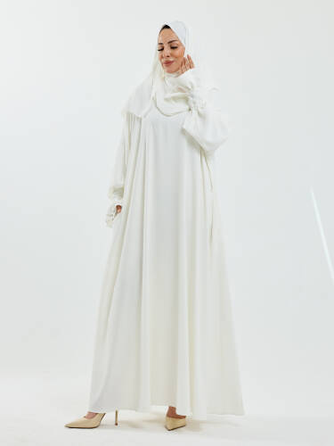 Meryem Şal Hediyeli Dubai Abaya Beyaz - 1016 - 4