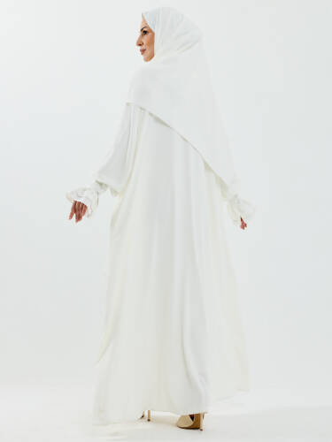 Meryem Şal Hediyeli Dubai Abaya Beyaz - 1016 - 5