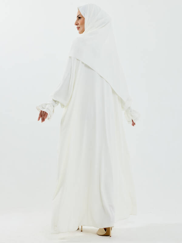 Meryem Şal Hediyeli Dubai Abaya Beyaz - 1016 - 5