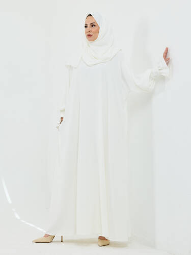 Meryem Şal Hediyeli Dubai Abaya Beyaz - 1016 - 6