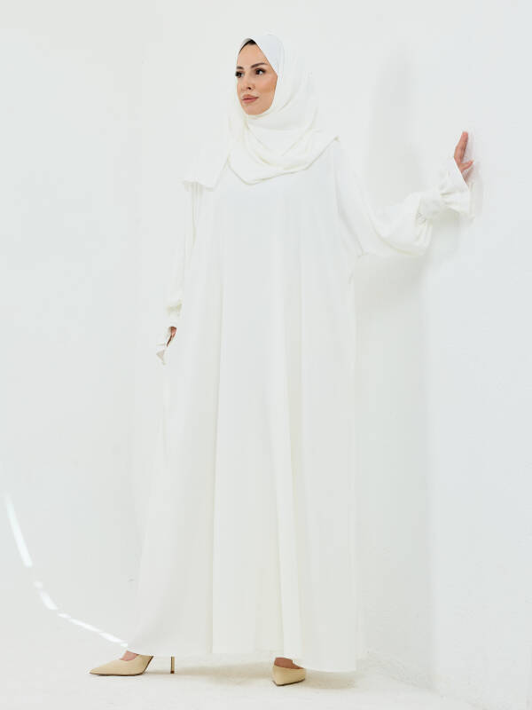 Meryem Şal Hediyeli Dubai Abaya Beyaz - 1016 - 6