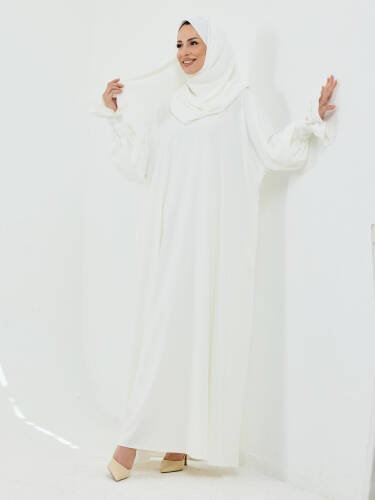 Meryem Şal Hediyeli Dubai Abaya Beyaz - 1016 - 7