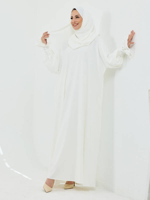Meryem Şal Hediyeli Dubai Abaya Beyaz - 1016 - 7