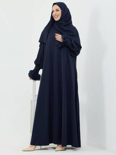 Meryem Şal Hediyeli Dubai Abaya Lacivert - 1016 - Kadeem Giyim