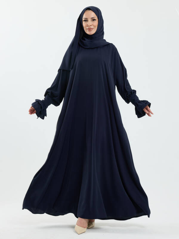 Meryem Şal Hediyeli Dubai Abaya Lacivert - 1016 - 2
