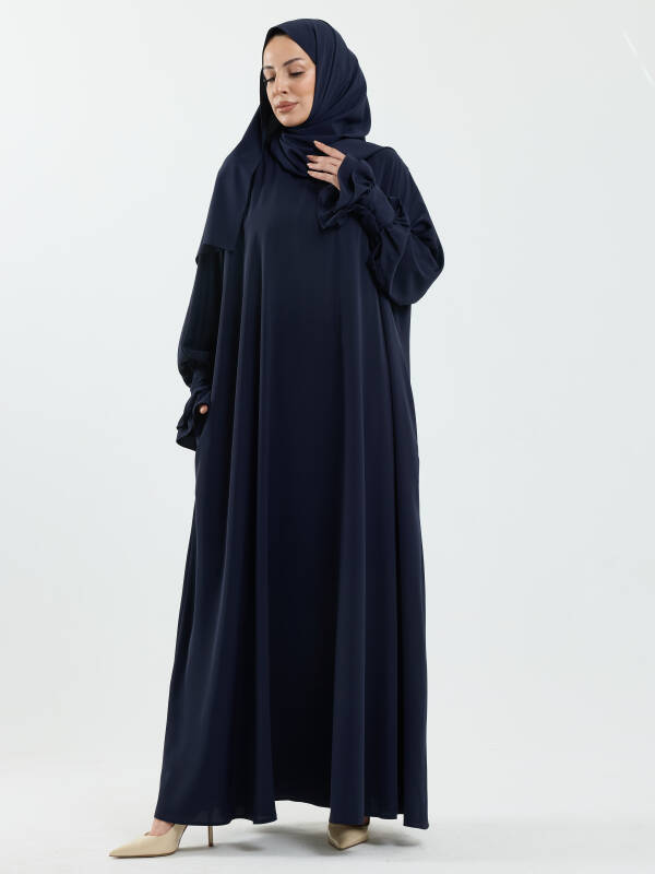 Meryem Şal Hediyeli Dubai Abaya Lacivert - 1016 - 4