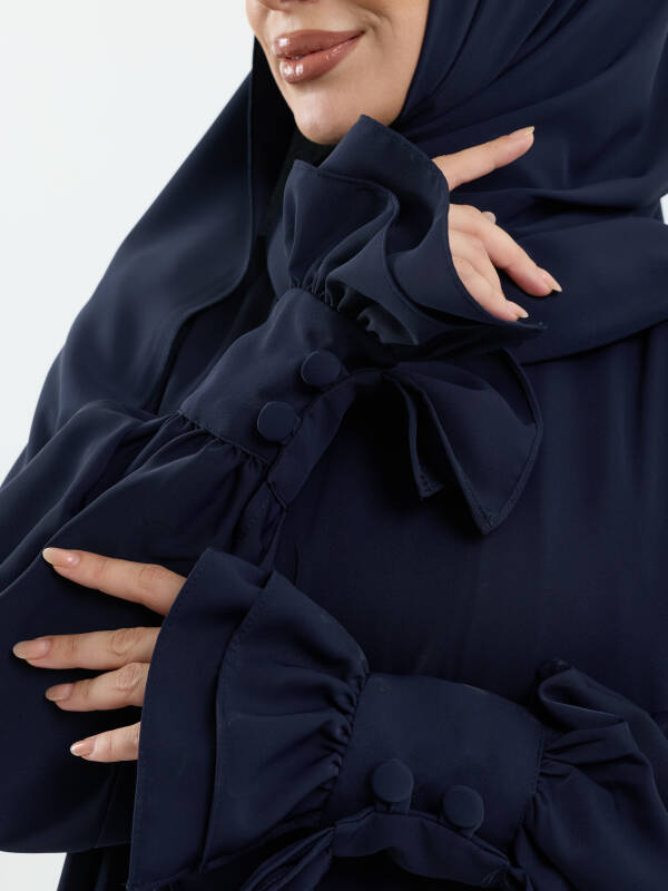 Meryem Şal Hediyeli Dubai Abaya Lacivert - 1016 - 5